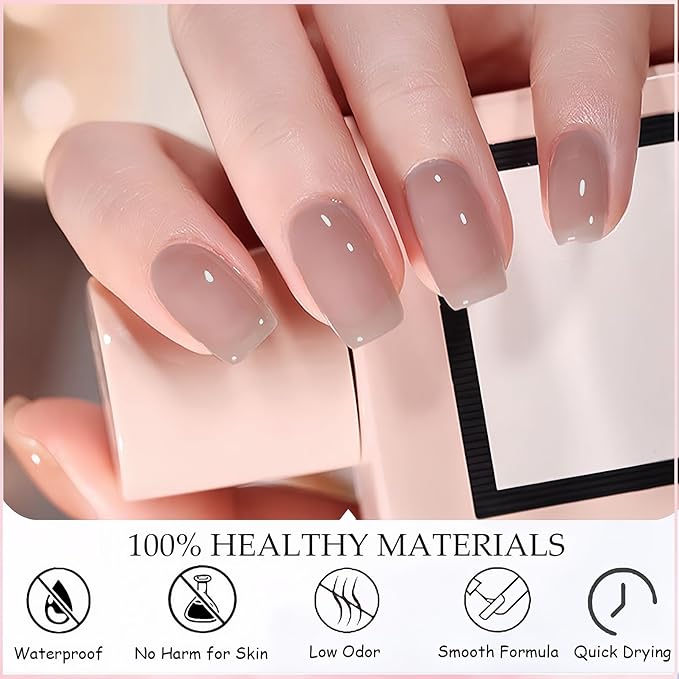 NovaCharm Nude Jelly Nail Color, Water Based Quick Dry Neutral Beige Polish for Women & Girls, Non Toxic Natural Gloss Finish, 9 ML
