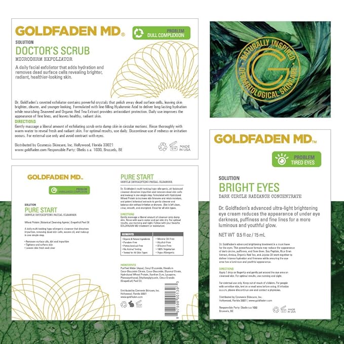 GOLDFADEN MD Brightening Transformation Kit | Advanced Skin Care Regime For Face | Includes Doctors Scrub Microdermabrasion Exfoliator, Pure Start Cleanser & Bright Eyes Eye Cream | 3 Pc Set