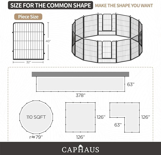 CAPHAUS 24/32/40 Inch Height Bold Metal Foldable Heavy-Duty Pet Playpen with Door, Available in 8/16/24/32 Panels Indoor/Outdoor Portable Kennel, Dog/Animals Exercise Fence Cage for Yard, RV, Camping