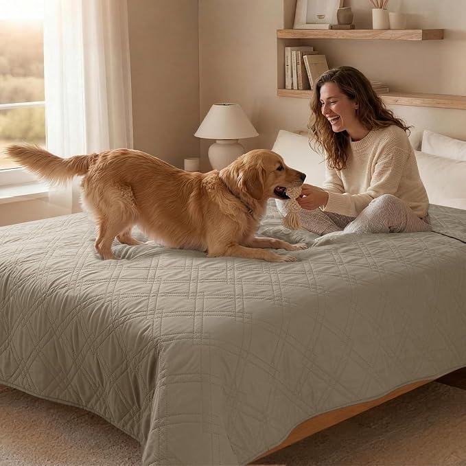 100% Waterproof Washable Dog Blanket，Khaki+Khaki， 30"x71" | ,7-Layer Reversible Couch Covers for Dogs Met for Sofa Furniture Car Camping