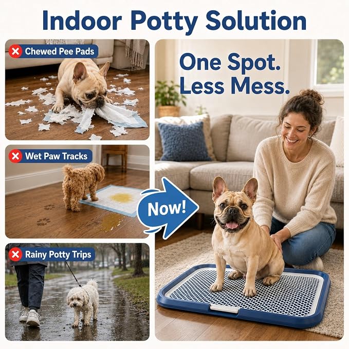 Dog Potty Tray with Guide Pillar, 25.6"x19.7" Large Indoor Pet Pee Pad Holder, Heavy Duty Dog Litter Box, Removable & Washable Puppy Training Toilet for Housebreaking Supplies (Grey)
