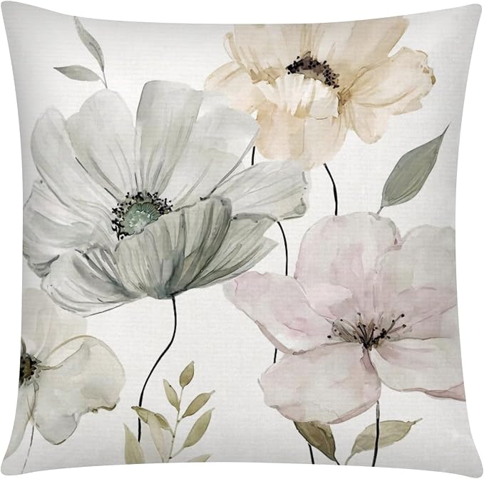 Watercolor Floral Throw Pillow Covers 20x20 Set of 6, Nature Home Decor | daisy Floral, decorative cushion cover, Breathable Linen, large Throw Pillow Size, modern Decor, Couch Sofa Living Room