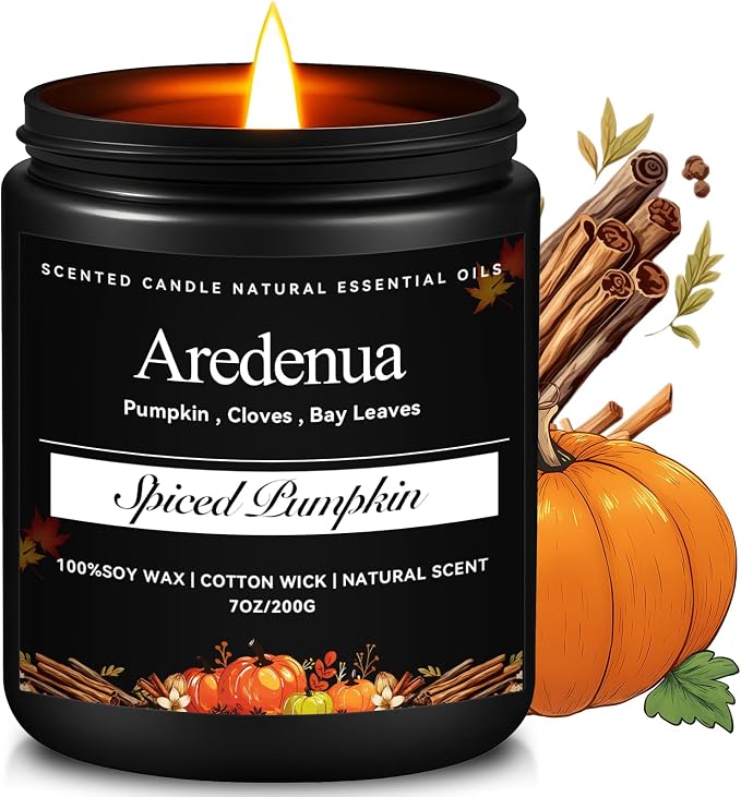 Spiced Pumpkin Candles – Fall Scented Candles with Pumpkin & Festive Spice, Autumn Candle for Home Décor, Cozy Seasonal Holiday Candle Gift for Women & Men