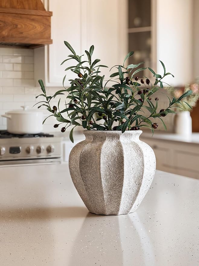 LE TAUCI 11.3" Ceramic Vase, Artisan Large White Ceramic Vase for Modern Farmhouse Home Decor, Substantial & Stable Flower Vase, Living Room & Dining Room Table Centerpiece, Weathered White
