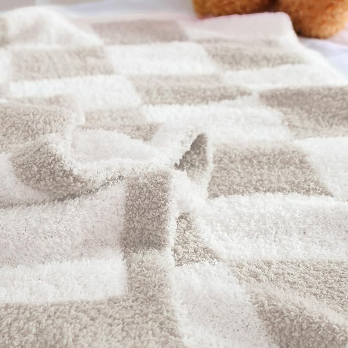 Soft Checkered Throw Blanket for Couch-Cozy Warm Knitted Blankets | Lightweight Fluffy Decor for Boys & Girls, Sofa, Chair, Bed, 30x40in,Taupe