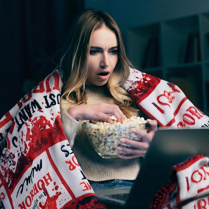 50"x 60" Horror Movie Throw Blanket Halloween Horror Movie Gifts | Scary Nightmare Plush Warm Blanket Black Red Halloween Decor for Home Sofa Decor Couch Bed