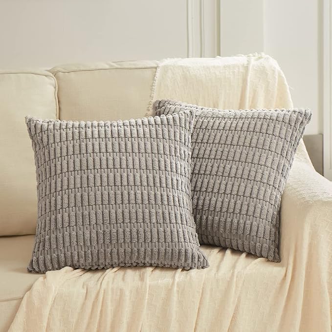 Fancy Homi Decorative Throw Pillow Covers for Bed Couch Bedroom Bench, Soft Corduroy Solid Pillow Case, Rustic Farmhouse Boho Room Decor,18" x 18" (Pack of 1),Gray