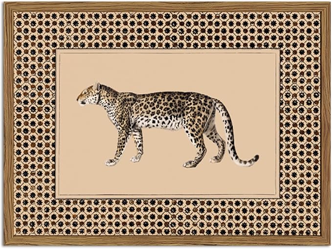Vintage Leopard Wall Art Cheetah Safari Wall Decor Paintings, Wildlife Animal Poster Canvas Prints Aesthetic for Living Room Bedroom 12x16 inch Wood Framed