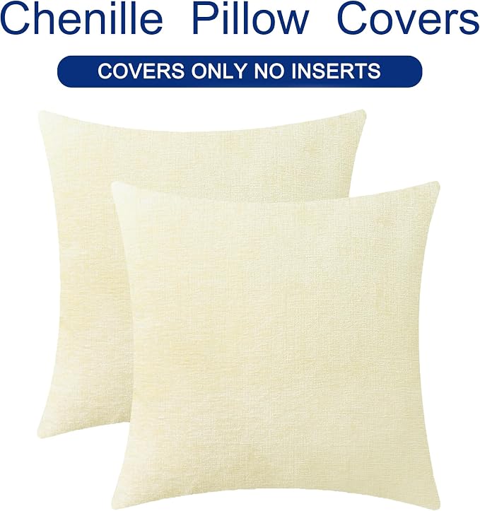 CaliTime Decorative Couch Throw Pillow Covers 18 X 18 Inches Beige | Pack of 2, Cozy Chenille Cushion Cases for Sofa Bed Living Room Farmhouse Home
