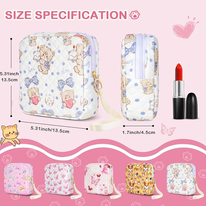 Likesing Tampon Holder for Purse, Quilted Period Bag Sanitary Napkin Storage Bag for Girls Womens, Portable Feminine Emergency Pad Period Pouch(Butterfly Bear)