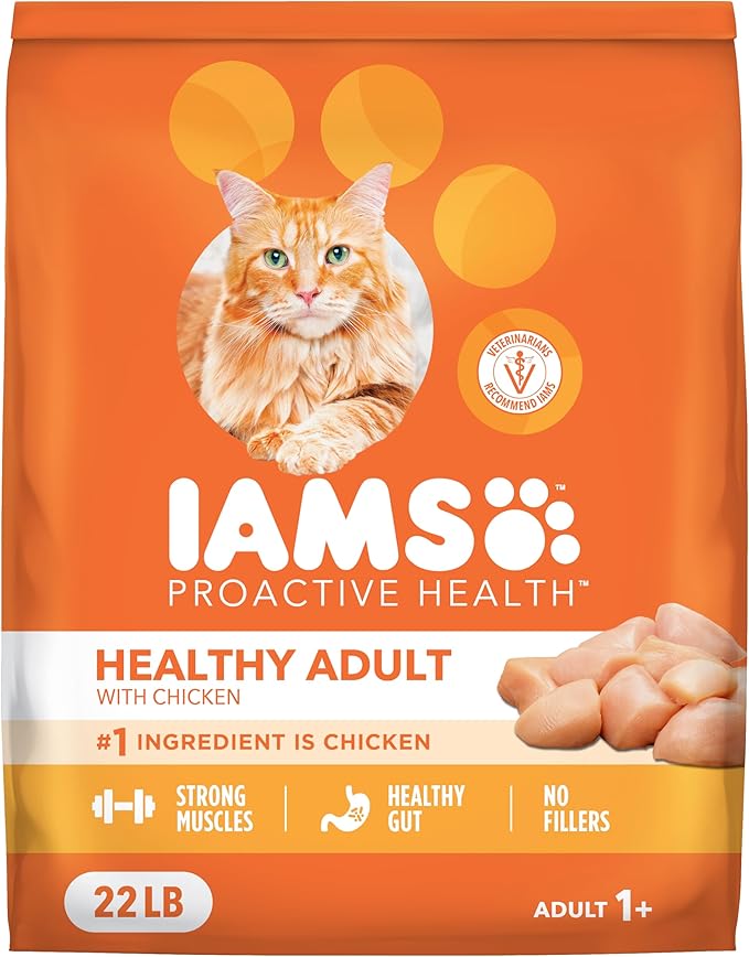 IAMS Proactive Health Healthy Adult Dry Cat Food, Chicken, 22 lb | Veterinarian-recommended, Real chicken #1 ingredient, chicken & egg protein, wholesome grains for energy, supports muscles