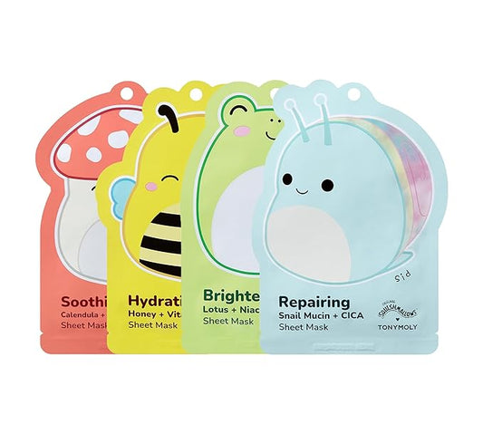 TONYMOLY x Squishmallows Sheet Mask Set – 4-Pack Facial Skincare Variety for Hydrating, Soothing, Repairing, Nourishing, Moisturizing & Glowing Skin