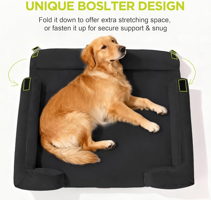Waterproof Orthopedic Dog Bed for Extra Large Sized Dogs | Memory Foam Pet Bed Sofa with Bolster, Dog Couch with Washable Cover & Non-Slip Bottom, 45x35 Inch, Black