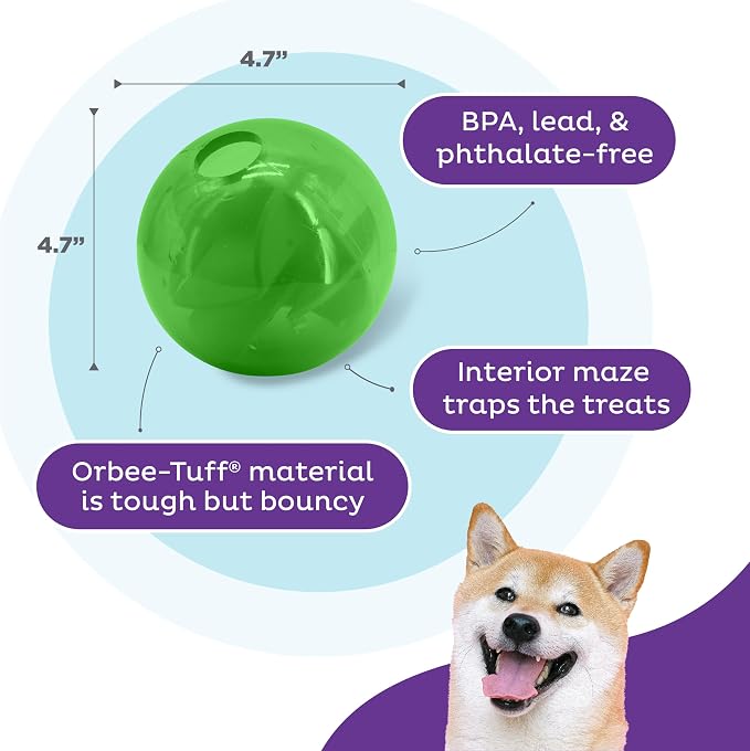 Outward Hound Orbee-Tuff Mazee Interactive Dog Puzzle Toy, Treat Dispensing Slow Feeder Ball, Green, 4.7-Inch