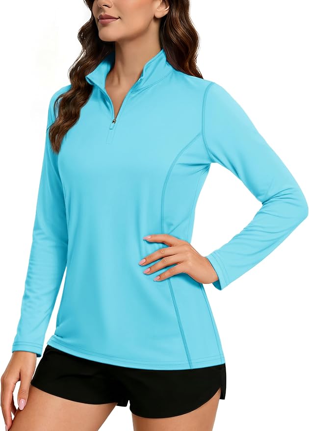 TACVASEN Women's Quarter Zip Pullover Golf Shirts UPF 50+ Long Sleeve Sun Shirts UV Protection Workout Tops