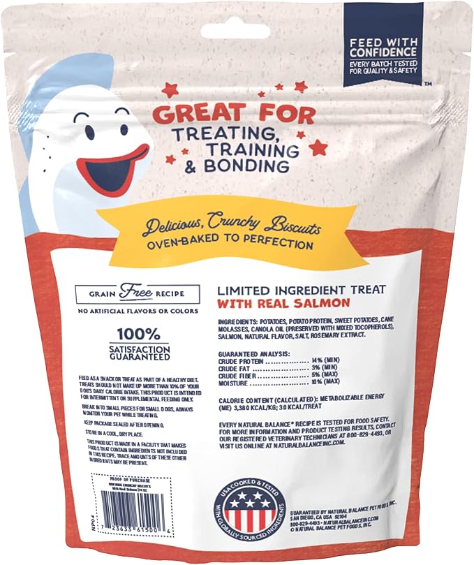 Natural Balance Rewards, Crunchy Biscuits, Salmon, 14 oz | Grain-Free Dog Treats for Adult Dogs, Limited-Ingredient Recipe, Made with Real Ingredients, Great for Training