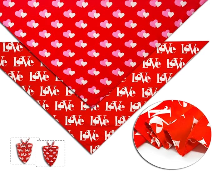 Valentines Dog Bandanas 2PCS-Small,Love Pet Scarf for Boys and Girls,Heart Bandana for Weddings,Parties,and Holidays,Dog Outfit Gifts for Small Dogs and Cats(Red)