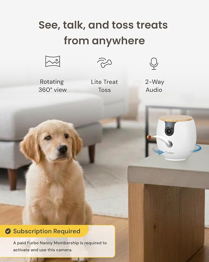 Furbo Mini 360° Pet Camera [Paid Plan Required to Activate] | Stay connected with AI Pet & Home Safety Alerts, 2K QHD View, Auto-Tracking, Video History, 2-Way Audio, Paid Plan Required