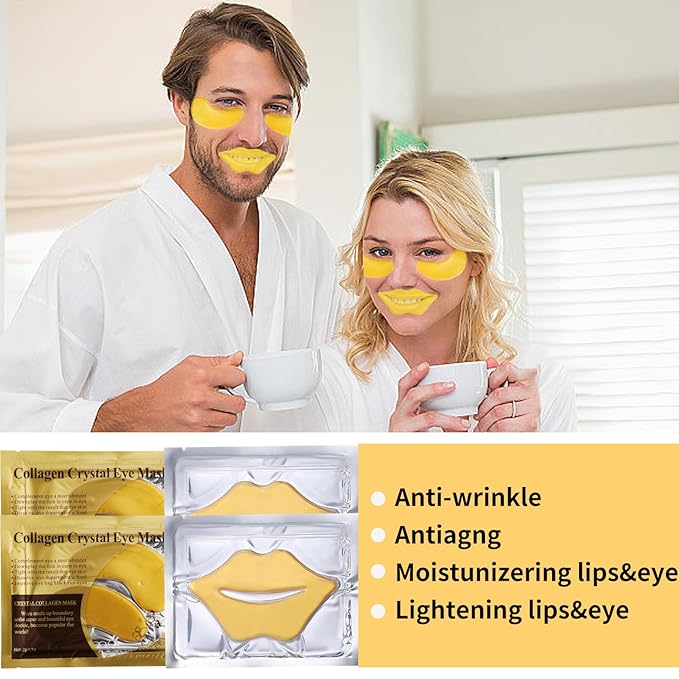 60 Pcs Moisturizing Lip & Eye Masks,Gold Lip Masks,Gold Under Eye Patches for Puffy Eyes and Dark Circles,Collagen Lips Mask Sheet, Skincare for Dry Lips,Reducing Fine Lines