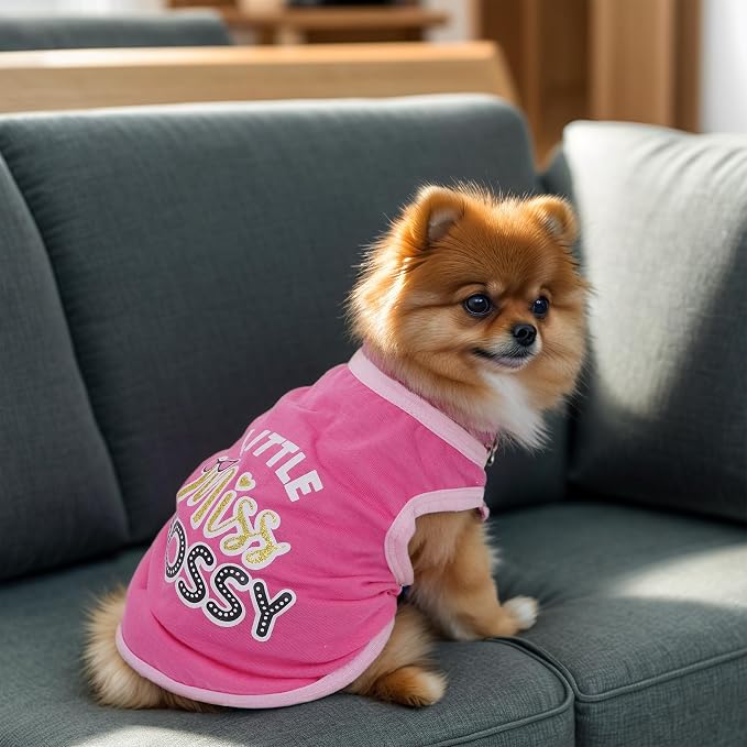 Pistha 4 Pack Dog Shirts Summer Printed Puppy Clothes Cute Sleeveless Pet T Shirts Dog Clothes for Small Medium Dogs Cats Girl(L)