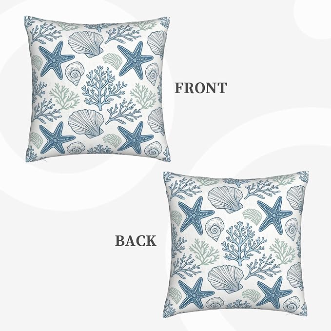 Coastal Starfish Shell Throw Pillow Covers 18x18 Set of 2 Nautical Beach Square Cushion Cases