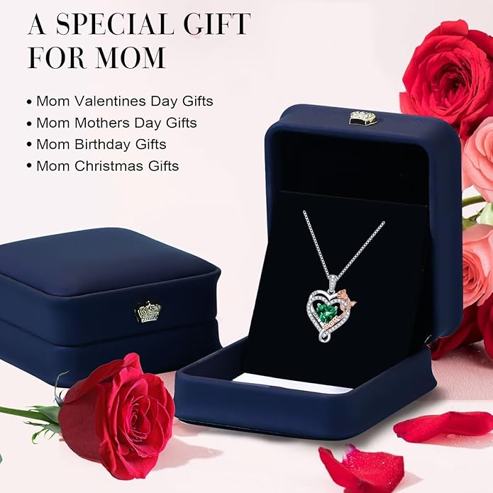Iefil Valentines Day Gifts for Mom - 925 Sterling Silver Heart Necklace for Women, Birthstone Jewelry, Birthday Gifts for Bonus/Step/New Mom/Mother in Law