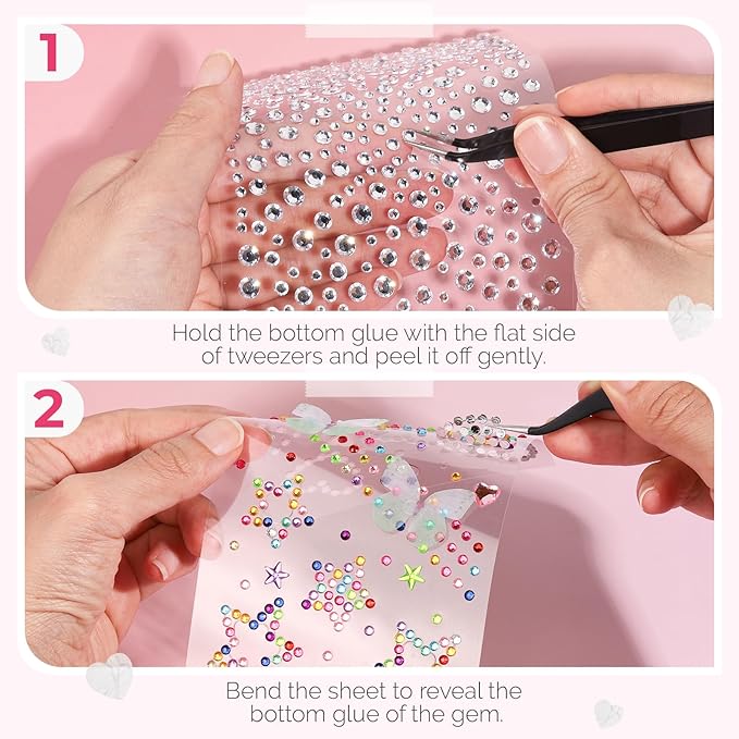 YGDZ Face Jewels, Face Gems Self Adhesive Rhinestones Stickers, Star Hair Gems, Butterfly, Heart Festival Face Stickers for Kids, Women, Y2K Rave Accessories