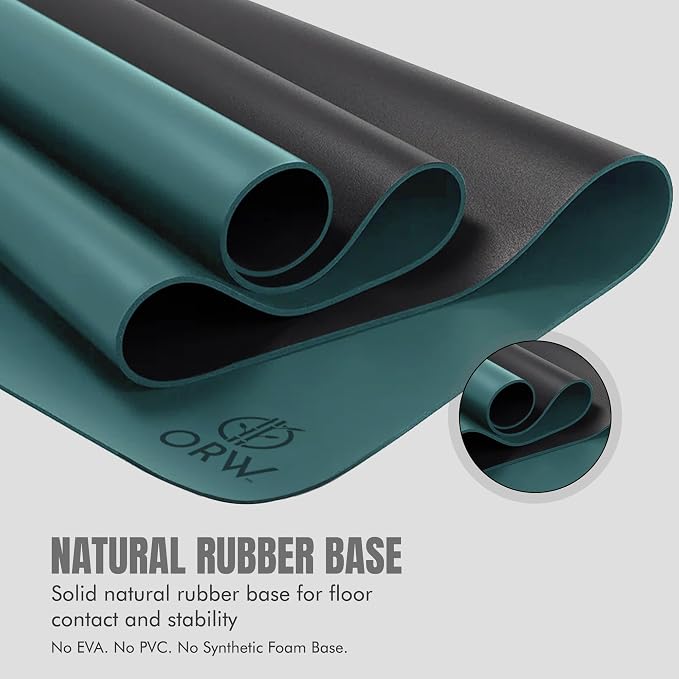 ORW Non Slip Hot Yoga Mat with Carrying Strap - Grip Surface & Natural Rubber Base, REACH Tested, Home & Studio Practice