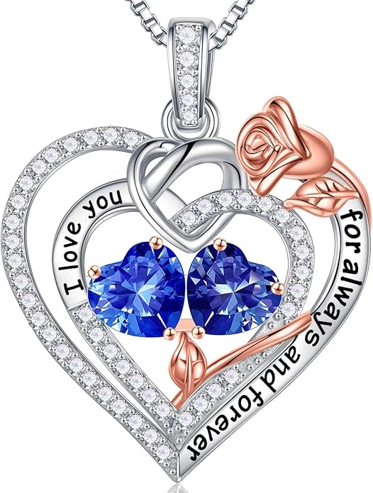 Iefil Valentines Day Gifts for Her Wife - 925 Sterling Silver Double Birthstone Necklace, Anniversary Birthday Gifts for Women, Jewelry Gift for Wife Girlfriend Mom Her