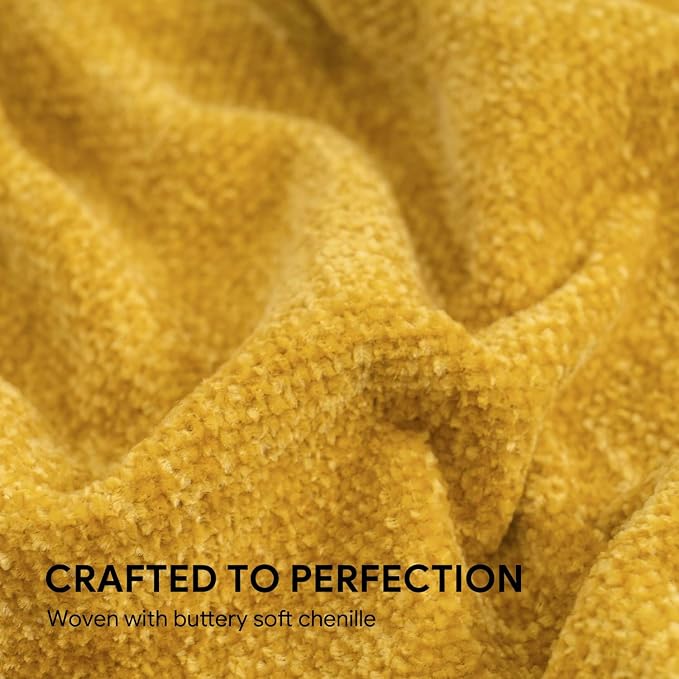 RECYCO Chenille Throw Blanket for Couch, 60"x80", Mustard Yellow | Super Soft Knit Throw Blanket with Fringe Tassels, Lightweight Knitted Throw, Cozy, Ideal for Sofa Chair Bed Living Room Gift
