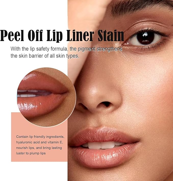 Dulele 3PCS Lip Liner Set, Peel Off Lip Liner Tattoo, Peel Off Lip Stain, Long Lasting Waterproof Lip Stain Peel Off, Transfer Proof Matte Finish Lip Gloss