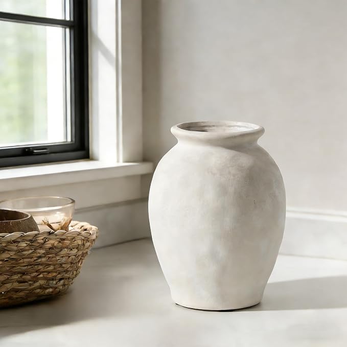 5.94" Ceramic Vase for Home Decor, Decorative Terracotta Farmhouse Rustic Vases for Living Room Kitchen Bedroom Bathroom Entryway Mantel Table, Pottery Vases for Pampas Grass Fresh Dried Flowers