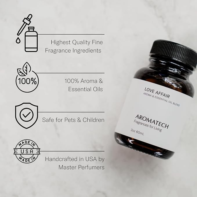 AromaTech Love Affair Aroma Essential Oil Blend: Luxury Hotel Inspired Aromatherapy with Jasmine, Saffron, Cedar & Amber for Ultrasonic Diffusers & Nebulizers (500 mL)