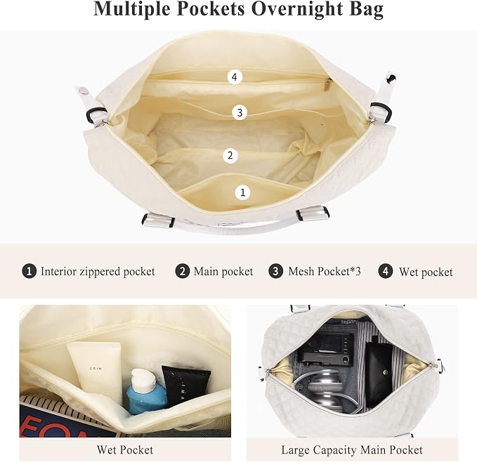 Travel Duffel Bag, Carry On Overnight Weekender Bags for Women | Travel Bag with Wet Pocket & Trolley Sleeve, For Spirit Airlines 18x14x8 Personal Item Bag