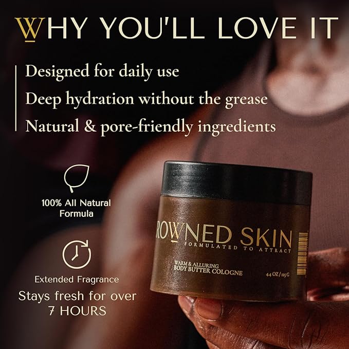 Crowned Skin King Cologned Body Butter | Warm and Sensual Scent | Blended with Sandalwood & Leather | Infused with Organic Shea & Mango Butters | Moisturizing Formula with All-Day Fragrance | 4.4oz