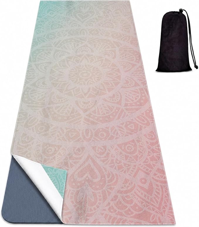 Yoga Mat Towel, Hot Yoga Non Slip with 4 Corner Pockets, 70 x 26 in | Soft Absorbent Microfiber With Four Corner Pockets, Fits Over Yoga Mats For Hot Yoga, Pilates, Gym, And Travel