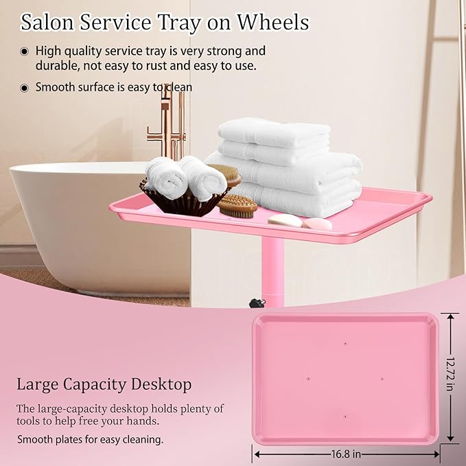 Salon Tray,Hairstylist Trays on Wheels,Hair Color Tray for Salon or Home Use,Pink