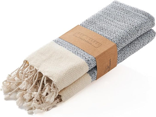 BAY LAUREL Turkish Hand Towel – Pack of 2 | Soft & Absorbent Decorative Towels for Bathroom, Hand, Face, Hair, Gym, Yoga, SPA, Kitchen & Tea | Boho Decor (Light Blue, Diamond 16x40 Inches (Set of 2)