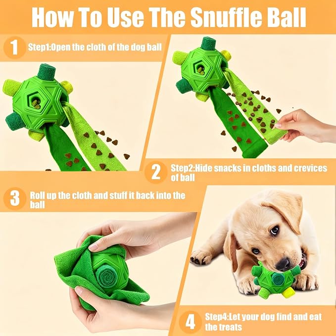 Dog Snuffle Ball-Interactive Puzzle Dog Toys Encourage Natural Foraging Skills Slow Feeder for Training and Stress Relief, Cloth Strip Hiding Food Dog Toys for Any Size Dogs (All Green)