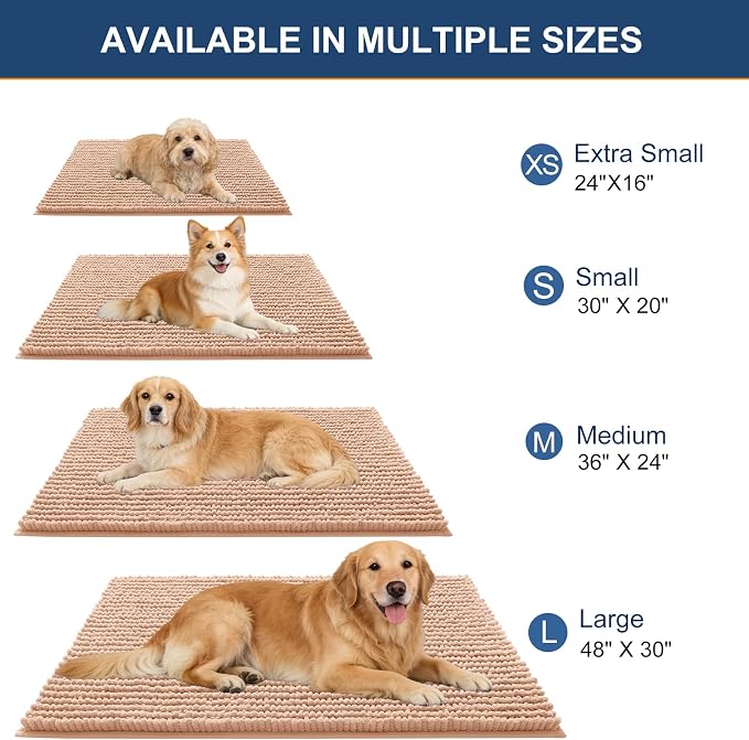 OLANLY Dog Door Mat for Muddy Paws 44x24, Extra Absorbent Chenille Mud Mat | Peach, Absorbs Moisture and Dirt, Non-Slip Machine Washable Doormat, Quick-Drying Indoor Entryway Floor Mat for Dogs