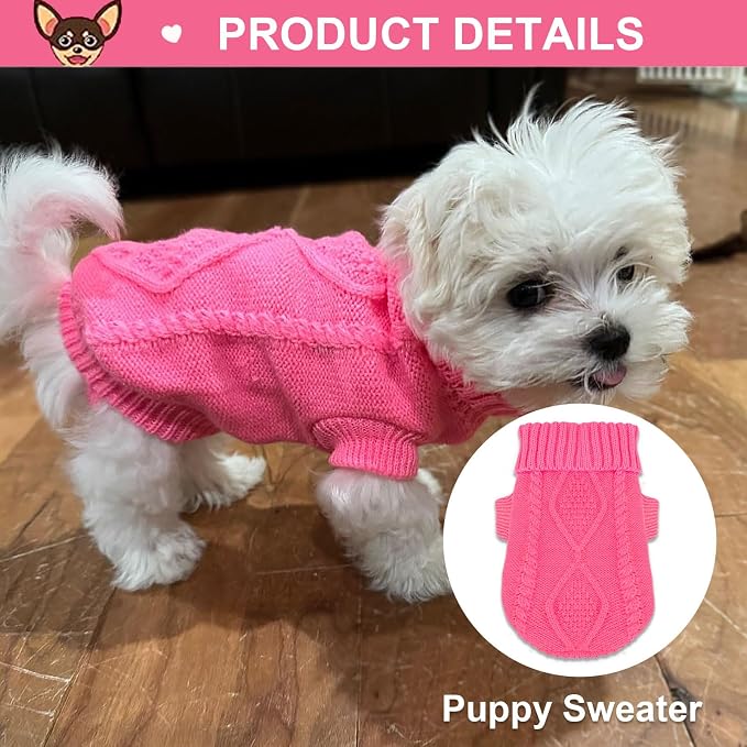 2 Pieces Dog Sweater for Small Dogs Winter Warm Dog Knitted Sweaters Cute Puppy Clothes for Chihuahua Teacup Yorkie Spring Pet Cat Knitwear Turtleneck Thick Clothes M
