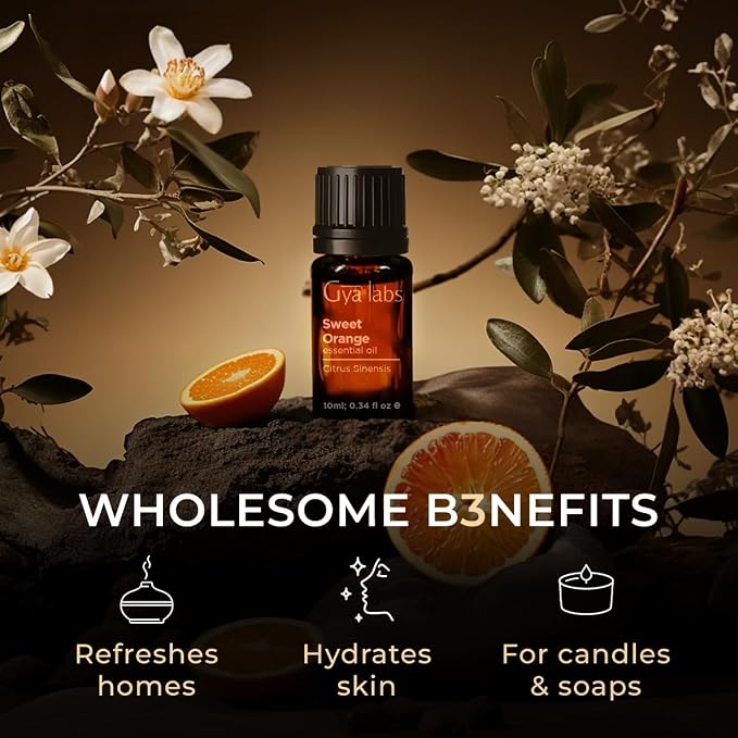 Orange Essential Oil for Diffuser & Lemon Essential Oil for Diffuser Set - Aromatherapy Grade Essential Oils Set - 2x0.34 fl oz - Gya Labs