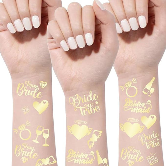 Bride's Babes Bachelorette Temporary Tattoos, Bride Tribe Cheers Gold Metallic Tattoos for Bachelorette Party Bridesmaid Favors Decorations(Bride to be)