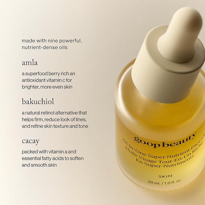 goop Beauty Nutrient Face Oil | Anti Aging Moisturizer for Smooth Skin Texture & Wrinkles | Bakuchiol, Cacay, & Organic Amla | 1 fl oz
