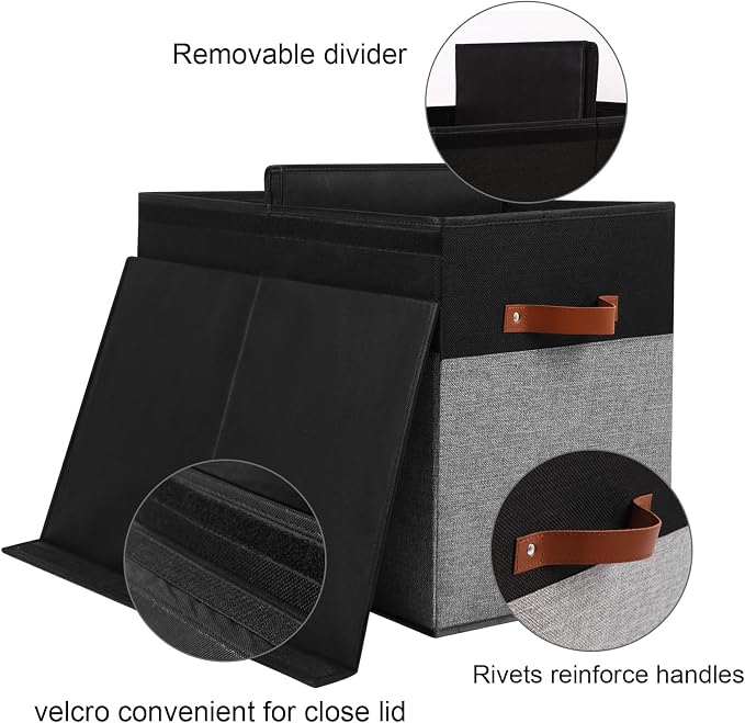 Large Toy Storage Box with Lid, Toy Chest Bin Boxes Basket with Dividers | Sturdy Toy Organizer Bin for Kids, Boys, Girls, Nursery, Living Room, Bedroom, Playroom 25"x13" x16"(Black and Grey)