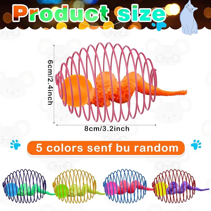 Jecery 5 Pcs Cat Toys Spring,Caterpillar Bouncy Ball,Multicolor