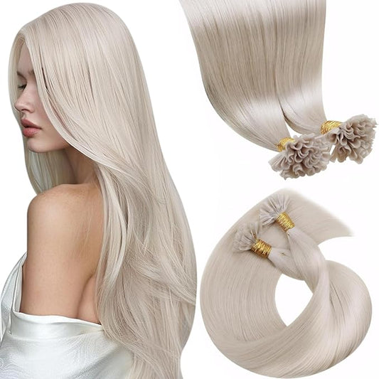 LaaVoo U Tip Hair Extensions Human Hair Platinum Blonde K Tip Hair Extensions Real Human Hair 14 Inch Blonde Remy 1g/1s 50g/pack