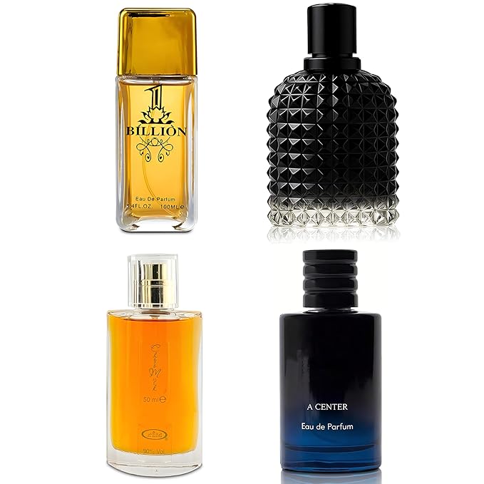 A CENTER Men's Cologne Include 4 Variety Pack Perfume Gift Set- 3.4 Fl Oz Each Eau De Parfume Tobacco,Musk,Woody,Masculine Scent Long Lasting Fragrance(Bundle E)