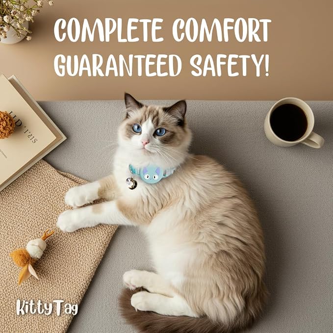 AirTag Cat Collar – Breakaway Reflective & Waterproof Collar with Built-in Holder, Adjustable with Bell for Indoor/Outdoor Cats – AirTag Not Included, Turquoise (9-12")