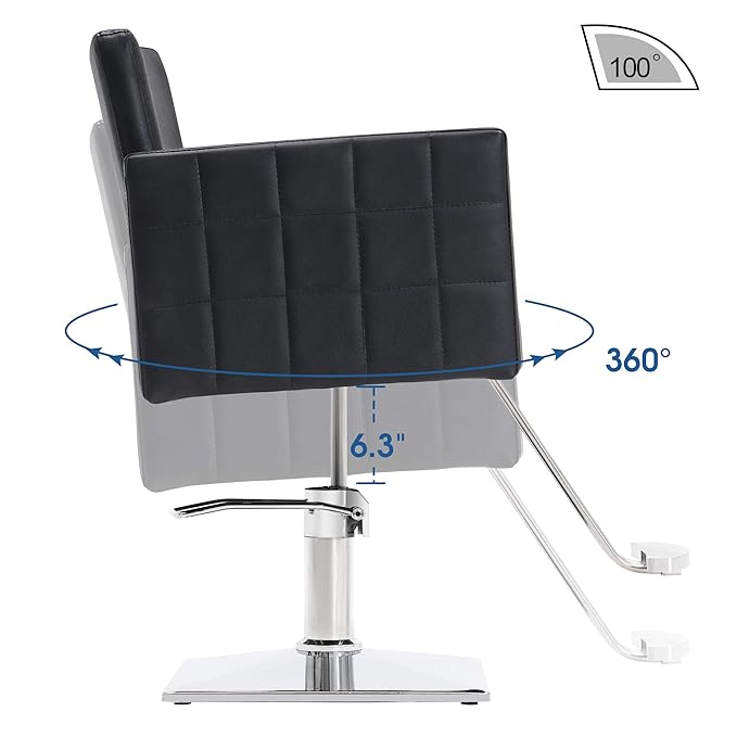 BarberPub Salon Chair for Hair Stylist, Hydraulic Stylist Chair, Adjustable Height, PVC Leather, 360 Degrees Swivel, Barbershop, Home Salon, Adult 8821 (Black)